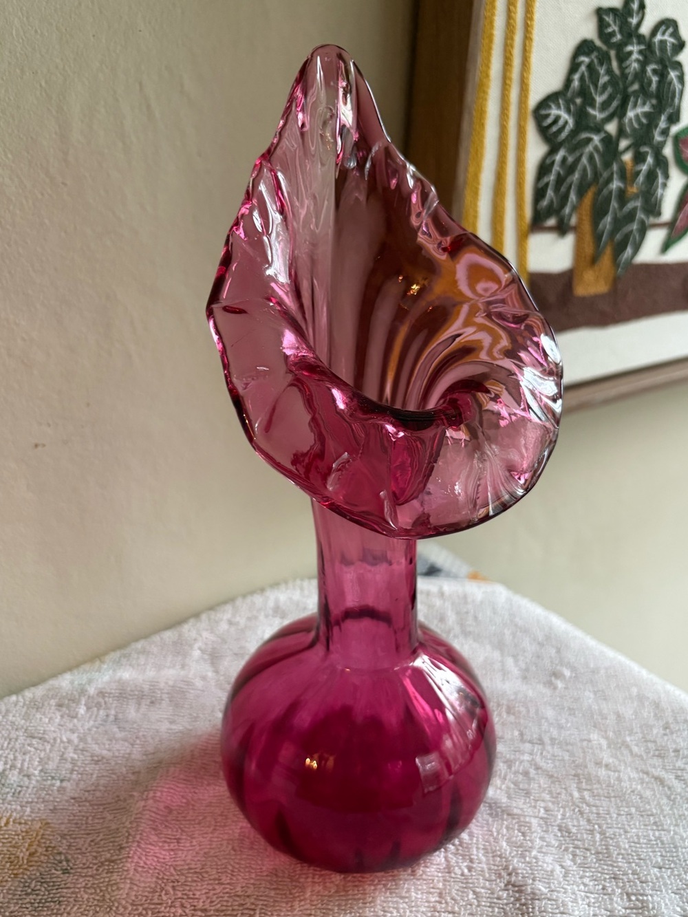 Vintage Fenton Cranberry Glass "Jack in the Pulpit" Art Glass Vase